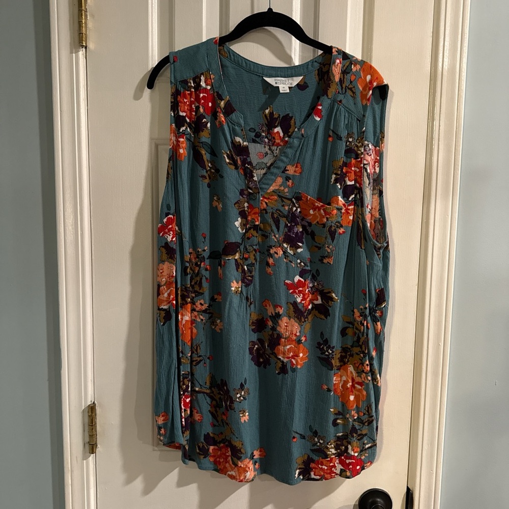 Market & Spruce Teal Floral Blouse